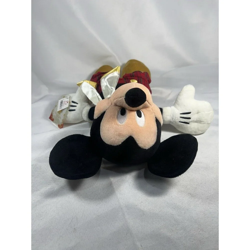 Disney Store Mickey Mouse Christmas Holiday Plush Red Plaid Gold Shoes NWT